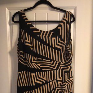Joseph Ribkoff Black/Tan Abstract Print Sleeveless Dress